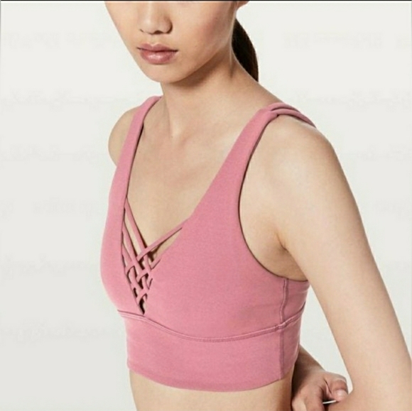 🌸AvaiLable💕inQuire🌸RARE♡Lululemon Strappy LongLine Plunge Cage Bra Moss Rose - Picture 10 of 11